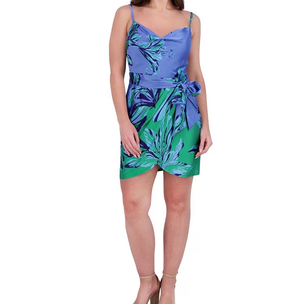 Vibrant Floral Mini Dress in Blue and Green